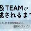 ＆TEAMが結成されるまで③の記事用アイキャッチ画像。＆AUDITION開幕からファイナルを経て、9人の＆TEAMが誕生するまでをイメージしたデザイン。